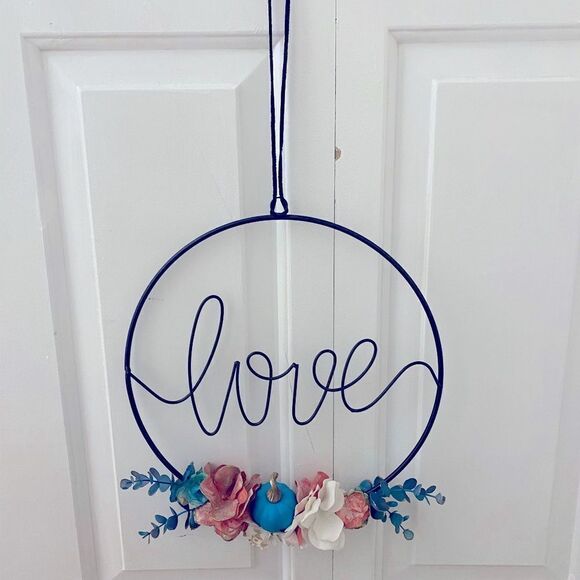 Coral, Teal, and White Autumn Minimalist Wreath - Picture 1 of 5